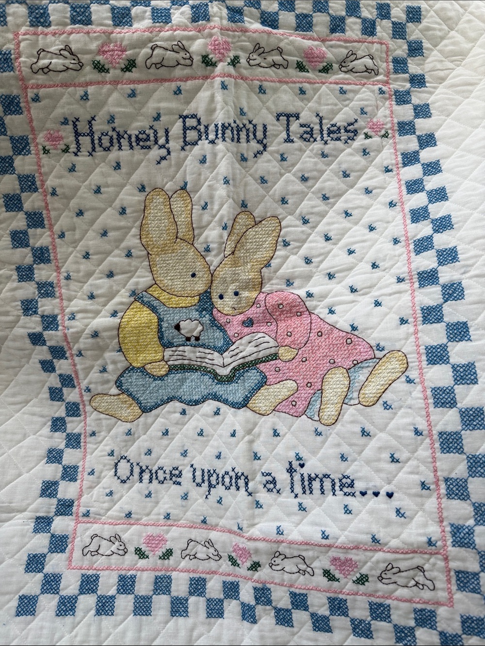 Vintage Honey Bunny Tales Cross Stitch Crib Blanket